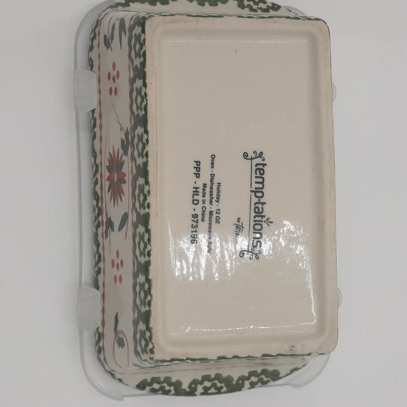 Temptations Ovenware Green Red Mini Loaf Pan Holiday w/Lid - Picture 2 of 6